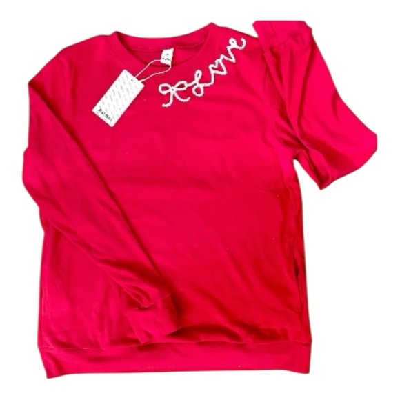 Dark Pink Valentines Love Hand Drawn and Hand Embroidered Sweatshirt NWT - Picture 6 of 12